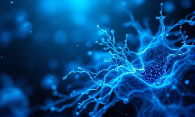 BPC-157 peptide chain and angiogenic tissue-repair lattice in cold azure graphite